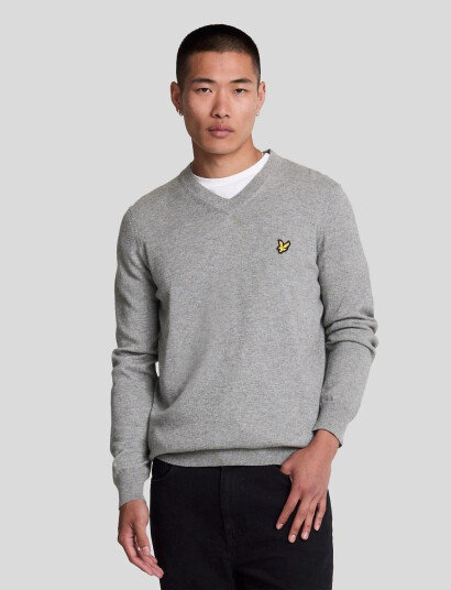 Lyle & Scott Cotton Merino V Neck Jumper - Grey - XS
