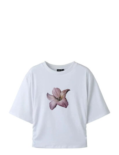 LMTD Nlfrebecflo Ss Rouched Short Top White 158-164 LMTD Nlfrebecflo Ss Rouched Short Top White 158-164