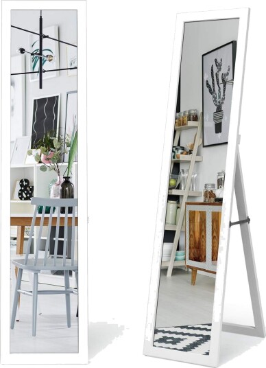 2 i 1 helkroppsspeil full lengde speil med treramme 37 x 155 cm hvit
