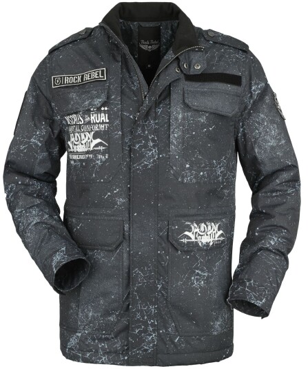 Rock Rebel by EMP Overgangsjakke - Between-seasons jakke med varierte lapper - S til XXL - Herrer - grå Rock Rebel by EMP Overgangsjakke - Between-seasons jakke med varierte lapper - S til XXL - Herrer - grå