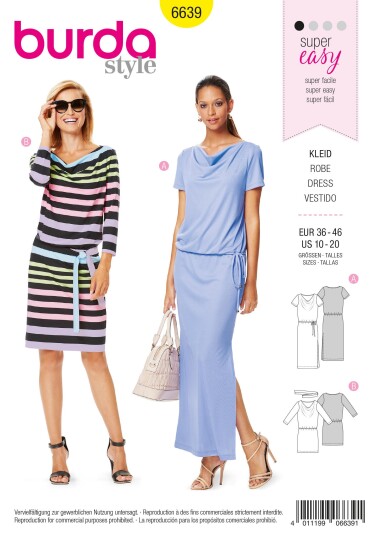 Burda 6639 - Kjole EUR: 36-46, US: 10-20 Burda 6639 - Kjole EUR: 36-46, US: 10-20