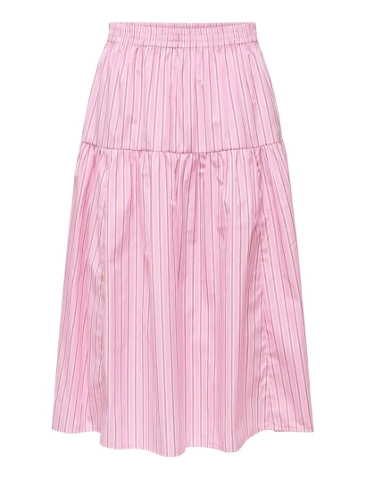 ONLY Onlloris Striped Midi Elastic Skirt Wvn White S