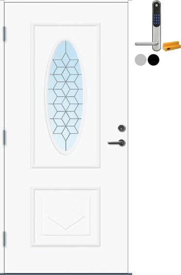Ytterdør Bygg1 Fana Klart Blyglass med Yale Entrus BxH 90x190 Venstre, NCS S-0502-Y, Hvit, Yale Sølv