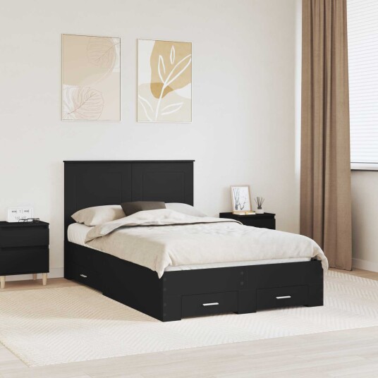 Sengestamme med hodegjerde Svart 120 x 190 cm Konstruert tre