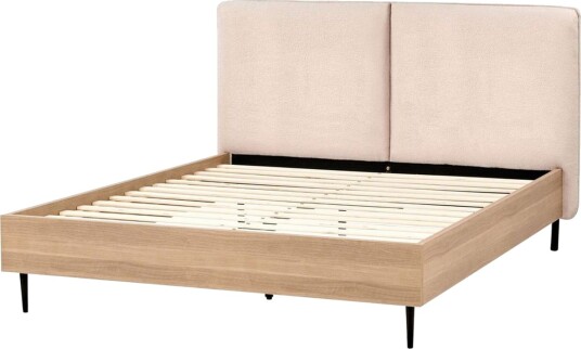 Seng med lamellramme Limanton Beige lyst tre svart/bouclé Beige lyst tre svart/Bouclé 140x200 cm