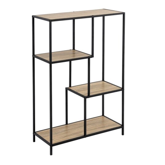 Hyller Svart Naturell Tre Metall Stål Laminat 77 x 33 x 114 cm