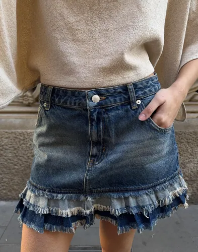 Nelly   Blå   Mini Frill Jeans Skirt