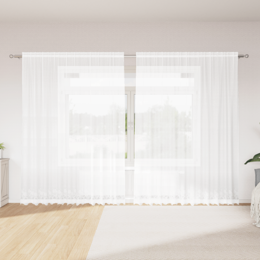 Gardiner med gardiner Blomster Hvit 300 x 245 cm Polyester