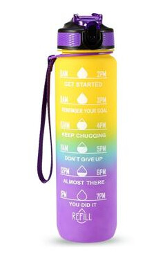 1 liter sportsvannflaske med tidsmarkør Vannkanne Lekkasjesikker vannkoker for kontor skole og camping BPA-fri gul/lilla 1 liter sportsvannflaske med tidsmarkør Vannkanne Lekkasjesikker vannkoker for kontor skole og camping BPA-fri gul/lilla