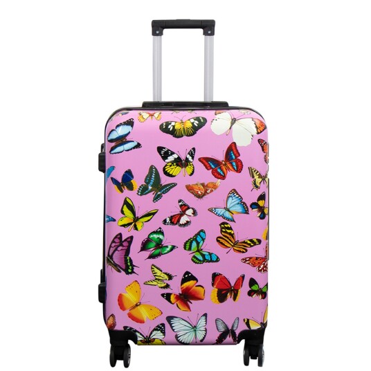 Borg Living Koffert - hardcase koffert - Str. Medium - koffert med motiv - rosa med sommerfugltrykk - eksklusiv lettvekt reisekoffert Borg Living Koffert - hardcase koffert - Str. Medium - koffert med motiv - rosa med sommerfugltrykk - eksklusiv lettvekt reisekoffert