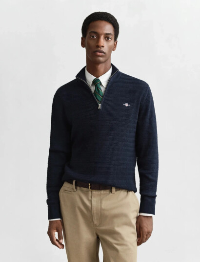 GANT Mini Cable Half Zip - Navy - XXXL GANT Mini Cable Half Zip - Navy - XXXL