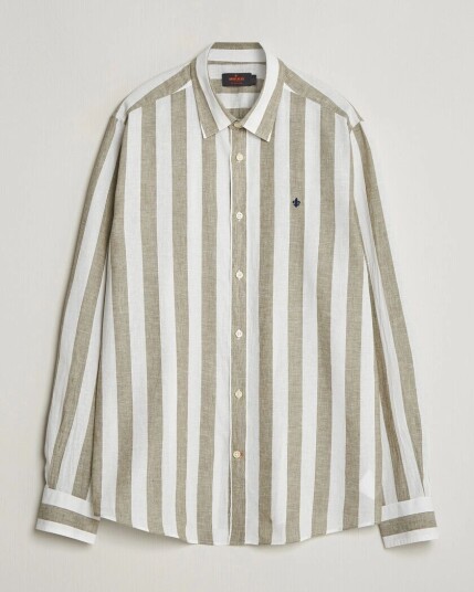 Morris Douglas Linen Striped Shirt Green/White