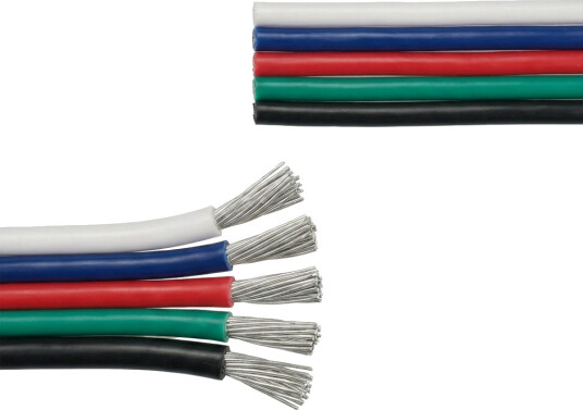 5m 1,2mm² RGBW kabel 5 leder 16AWG 12V 24V til LED strip