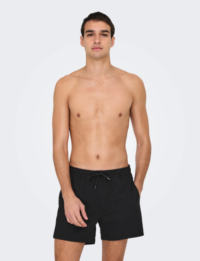 ONLY & SONS Onsted Life Solid Seersucker Swim Noos - Black - L