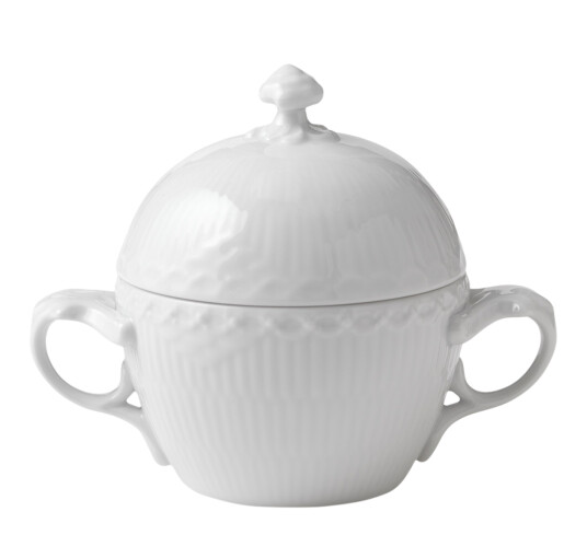 Royal Copenhagen White Fluted Half Lace sukkerskål med lokk 20 cl