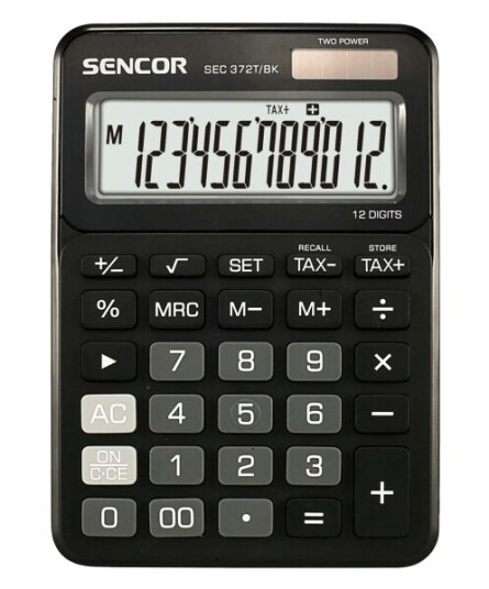 Sencor Sec 372T/Bk, Desktop, Grunnleggende, 12 Sifre, Vippbar Skjerm, Batteri/Solcelle, Sort Sencor Sec 372T/Bk, Desktop, Grunnleggende, 12 Sifre, Vippbar Skjerm, Batteri/Solcelle, Sort