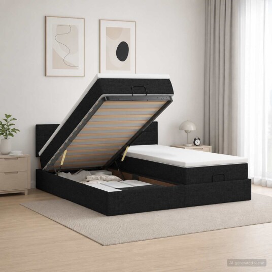 vidaXL Ottoman Seng med Madrass og LED Svart 160 x 200 cm Stoff