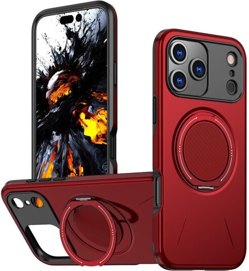 EIDERWOOD iPhone 17 Pro Max Deksel med Roterende Kickstand – MagSafe Kompatibel – Rød