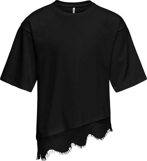 Kids Only Kogkamil S/S Assymetric Lace Tee Jrs Black 158 164