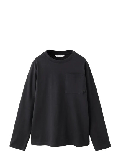 Mango Long Sleeved T Shirt With Pocket Black 5 6