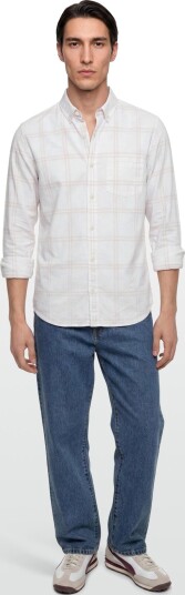 Calvin Klein Jeans Ls Windowpane Oxford Classic Shi Cream XL