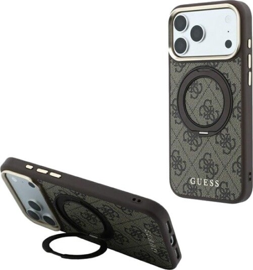 GUESS Ring Stand 360 4G Classic Logo MagSafe Case for iPhone 18 Pro / 17 Pro - Brown