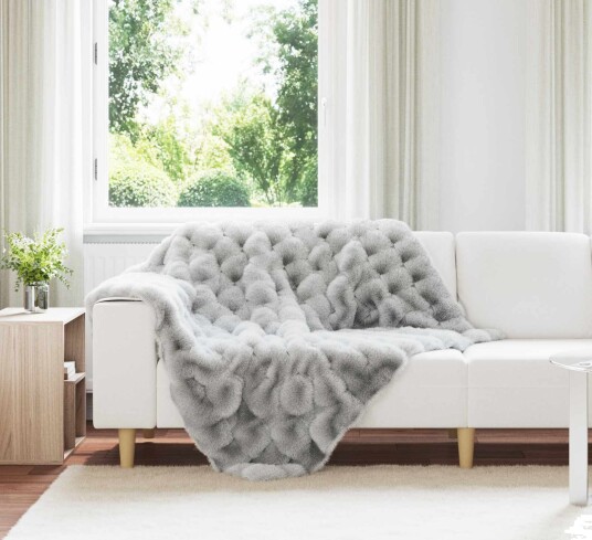  Faux kaninullteppe 4 pcs Grå 130 x 150 cm Polyester
