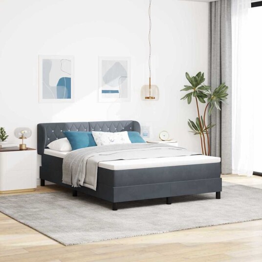  Box Spring Seng med Madrass Mørkegrå 140x190 cm Fløyel