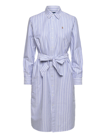 Polo Ralph Lauren Striped Cotton Oxford Belted Shirtdress   Blue   38