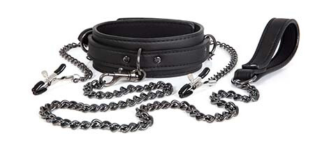 Dark Desire Collar With Nipple Clamps & Leash Dark Desire Collar With Nipple Clamps & Leash