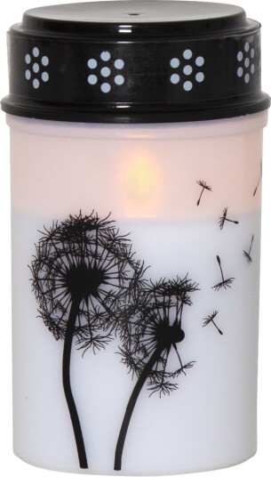 Dandelion gravlys med dekor / 12cm / BATTERI / TIMER / innendørs/utendørs bruk / Hvit