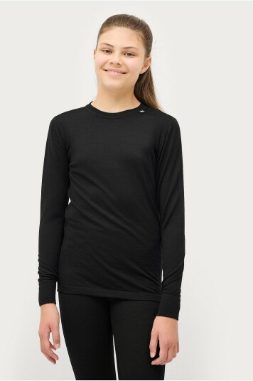 Áhkká Undertrøye Merino Wool UW LS Tee Kids Svart