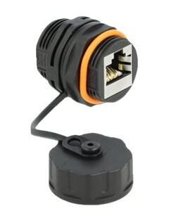 Delock Nettverkkopler Rj-45 Hunn Sealed Til Rj-45 Hunn Vernehette Stp Cat 6A Utendørs Svart Rød