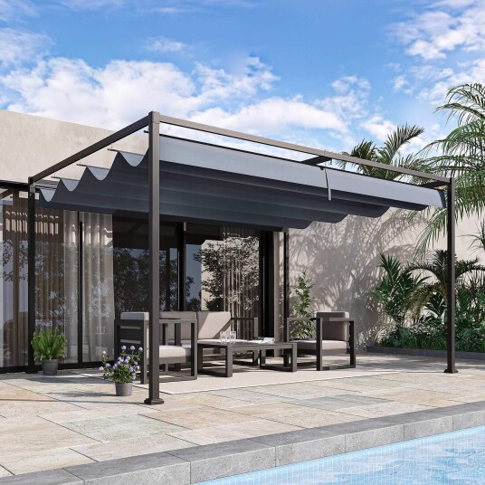 Pergola 4x3m hagepaviljong terrassetak laget av stål hagepaviljong med justerbart tak frittstående solbeskyttelse for utepla