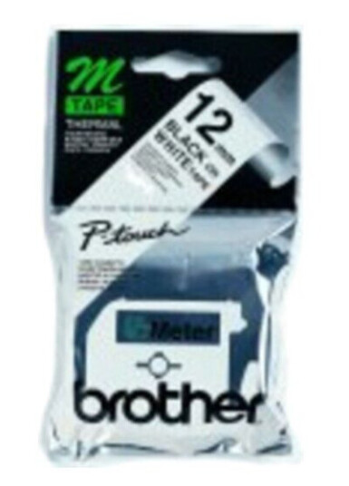 BROTHER LABELLING TAPE  12MM BLACK/WHITE BLISTER ETIKETTLAGINGSBÅND M