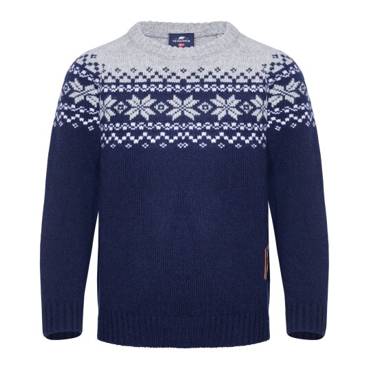 Gridarmor Kids' Snøkrystall Round Neck Ullgenser Dark Navy/light Grey/white 110/116