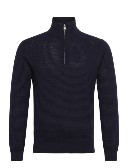 GANT Textured Cotton Merino Half Zip Navy M
