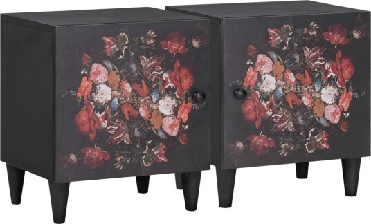  Nattbord med dør 2 pcs Svart 40 x 33 x 46 cm Massiv mango tre