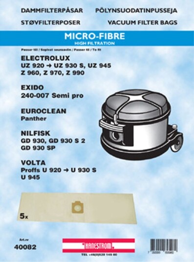 Nilfisk Electrolux Volta Euroclean Støvfilterposer 5stk