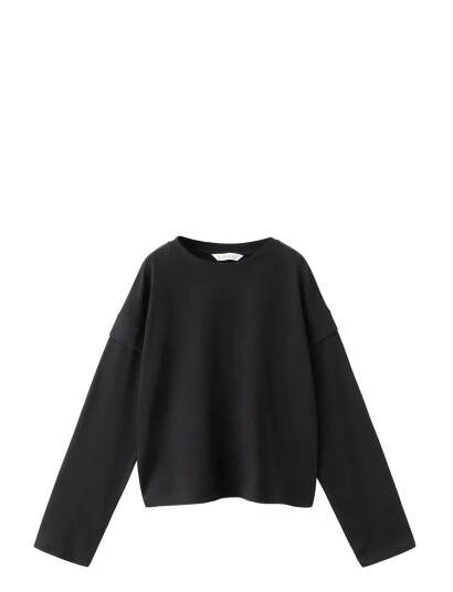 Mango Sleeve Detail T Shirt Black 7 8