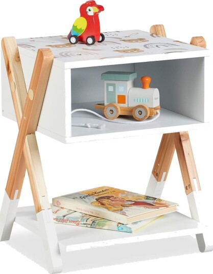 Nattbord for barn med åpen hylle og X Design