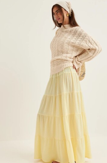 Bubbleroom Flounce Maxi Skirt Yellow S