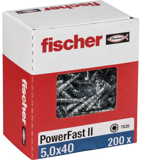 Fischer Treskruer PowerFast II Galvanisert TX (5,0 × 40 mm) 200 Stk. Fischer Treskruer PowerFast II Galvanisert TX (5,0 × 40 mm) 200 Stk.