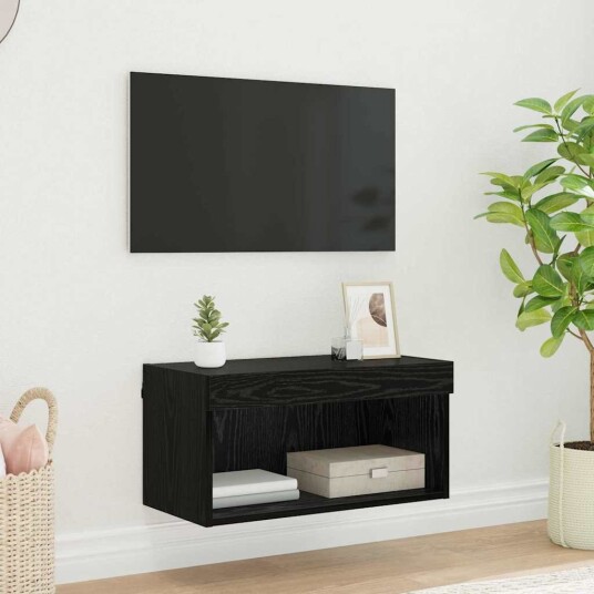 TV skap Veggmontert Svart Eik 60 x 30 x 30 cm Konstruert tre TV skap Veggmontert Svart Eik 60 x 30 x 30 cm Konstruert tre
