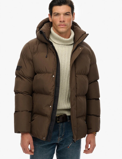 Superdry Hooded 5 Baffle Sports Puffer - Brown - XXXL