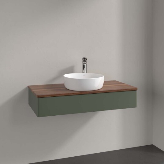 Villeroy & Boch Antao Servantskap med 1 skuff 100x50x19 cm m/lys Grønn Matt/Valnøtt Villeroy & Boch Antao Servantskap med 1 skuff 100x50x19 cm m/lys Grønn Matt/Valnøtt