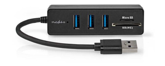 Nedis USB 3.2 Hub med 5 Porter og SD/MicroSD Lesing, Sort Nedis USB 3.2 Hub med 5 Porter og SD/MicroSD Lesing, Sort
