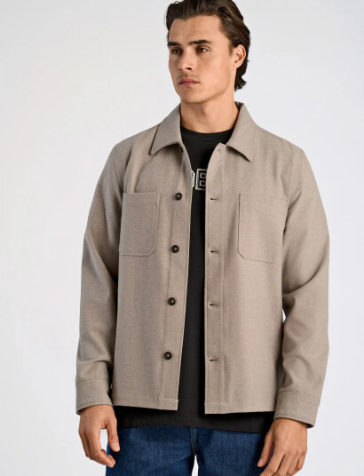 Lindbergh Superflex Brushed Melange Overshirt Beige S Lindbergh Superflex Brushed Melange Overshirt Beige S