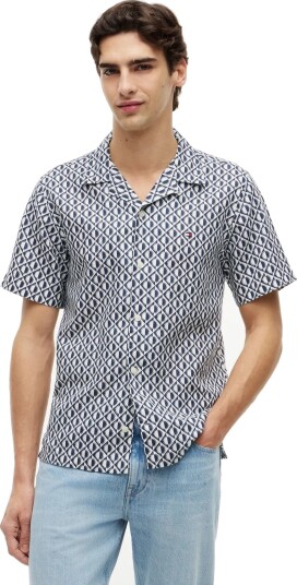 Tommy Hilfiger Linen Blend Aop Ss Rf Shirt   Navy   XXL