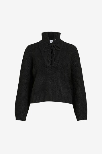 Vila Pullover viGleeba High Neck L/S Rib Knit Svart